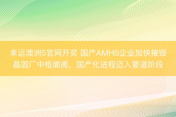 幸运澳洲5官网开奖 国产AMHS企业加快摧毁晶圆厂中枢阛阓，国产化进程迈入要道阶段